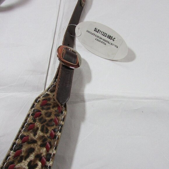 San Saba Equine Single One Ear Headstall Chocolate Cheetah w/ Red Buckstich SLE1 - Picture 3 of 3